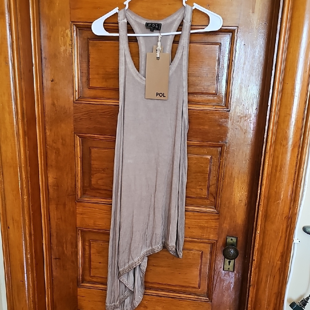POL Asymmetrical Tan Sleeveless Tunic Dress Sm/med/lg